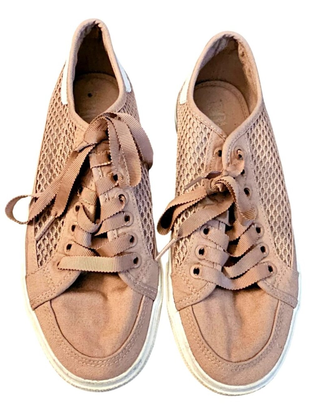 Womens Zara Mesh Sneakers In Beige With Ribbon Laces - Size 37 EU
